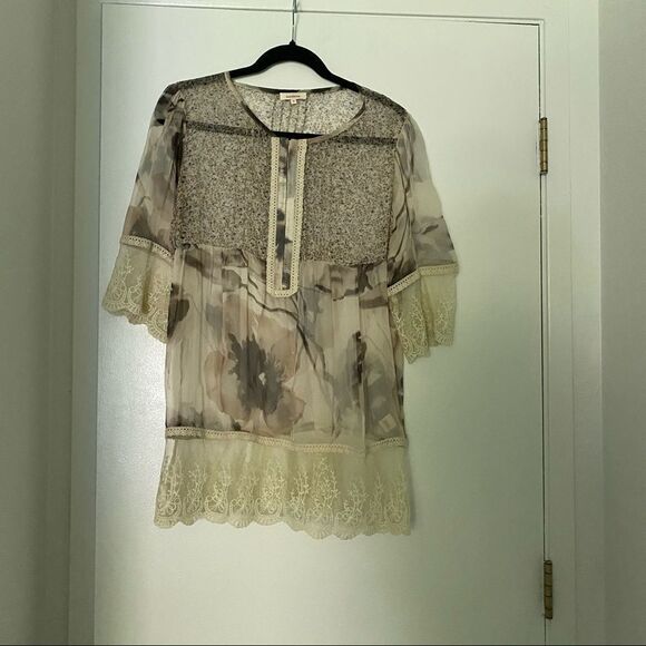 Sundance Sheer Lace Tie Dye Half Sleeve Top - Picture 1 of 7